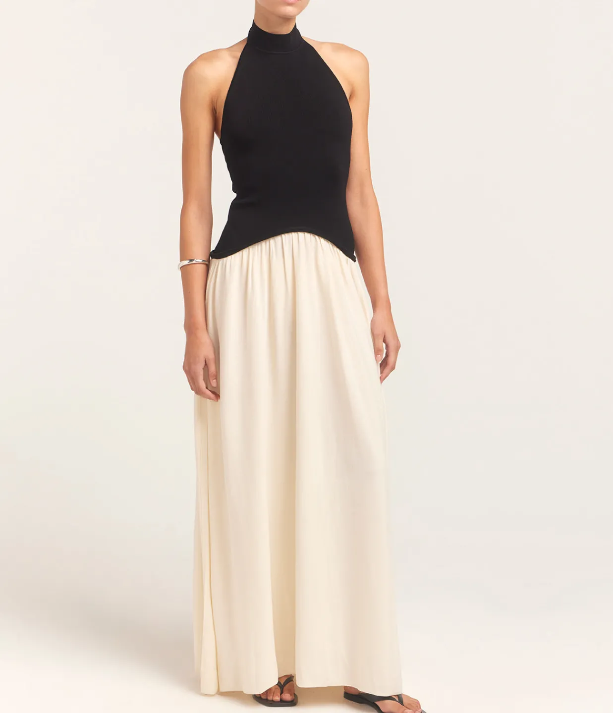 Solid and Striped The Soglio Halter Dress in Ecru and Noir Best