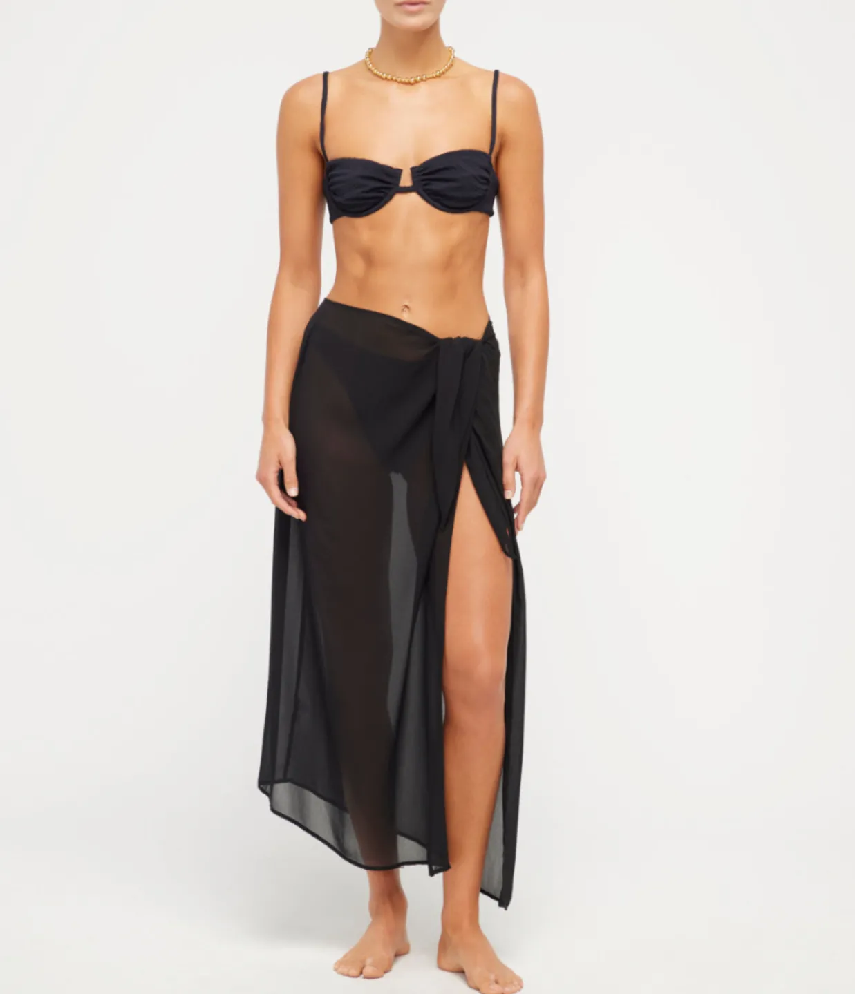 Anemos The Wrap Chiffon Midi Skirt Cover Up in Black Hot