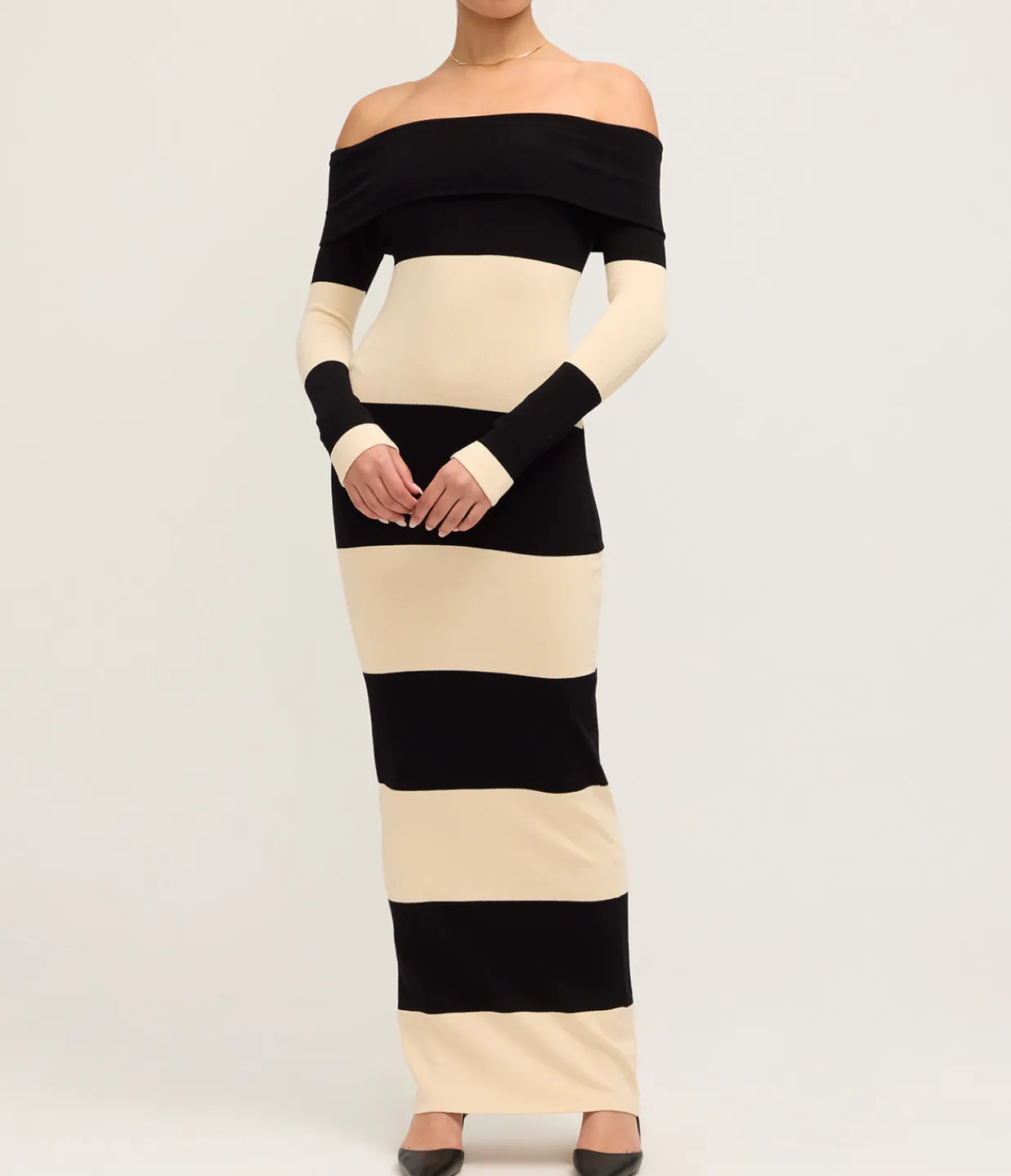 Posse Theo Long Sleeve Dress in Cream and Black New