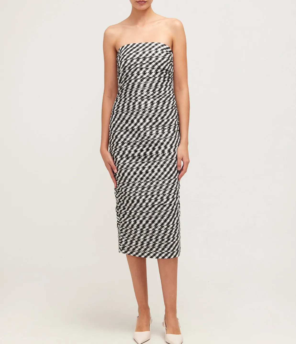 Bernadette Tia Fitted Strapless Midi Dress in Black Gingham Cheap