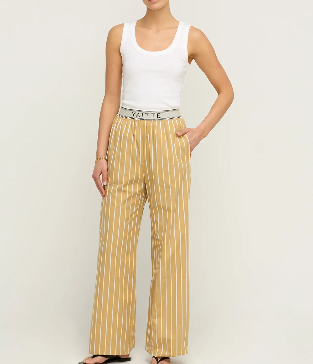 Yaitte Tulum Striped Trouser in Mustard Flash Sale