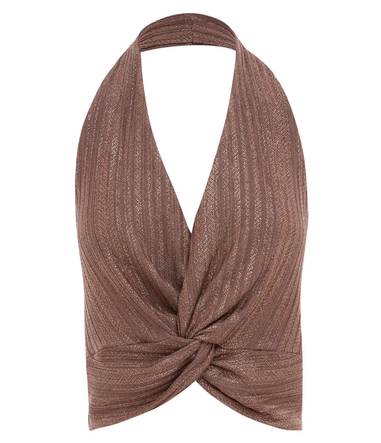 Aaizel Twist Front Knit Top in Metallic Toffee Cheap