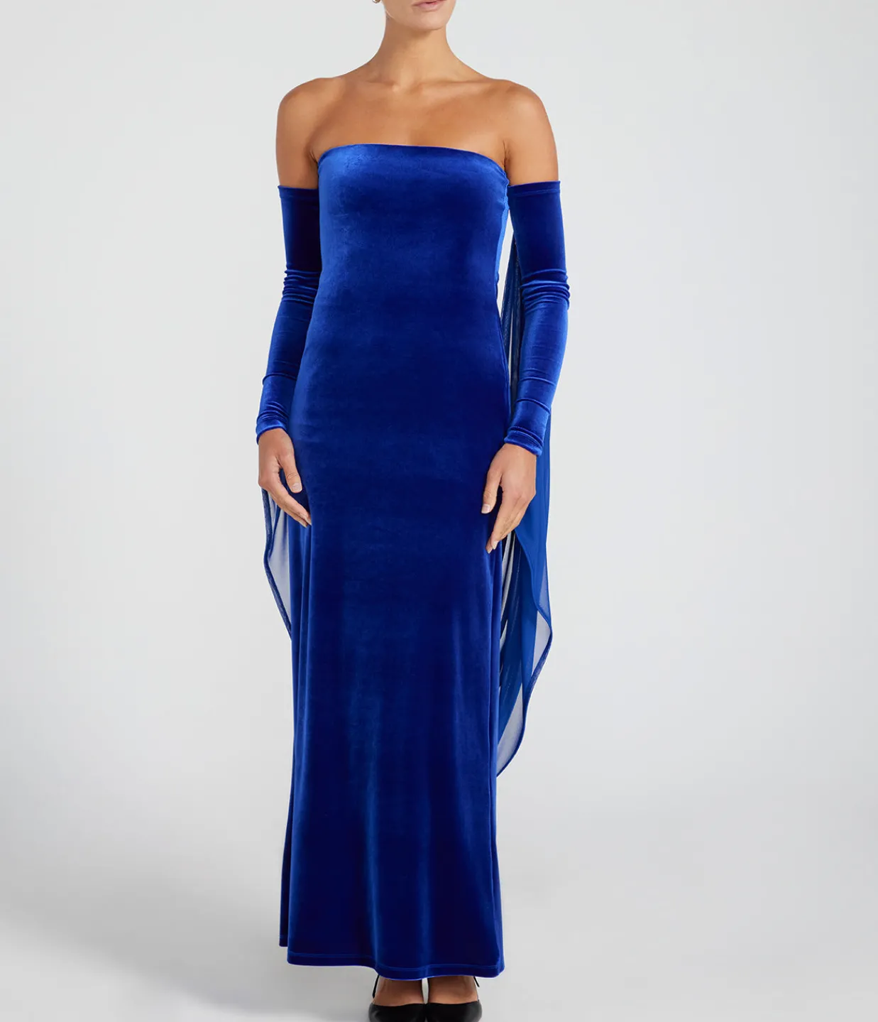 Michael Lo Sordo Velvet Strapless Maxi Dress in Blue Sale