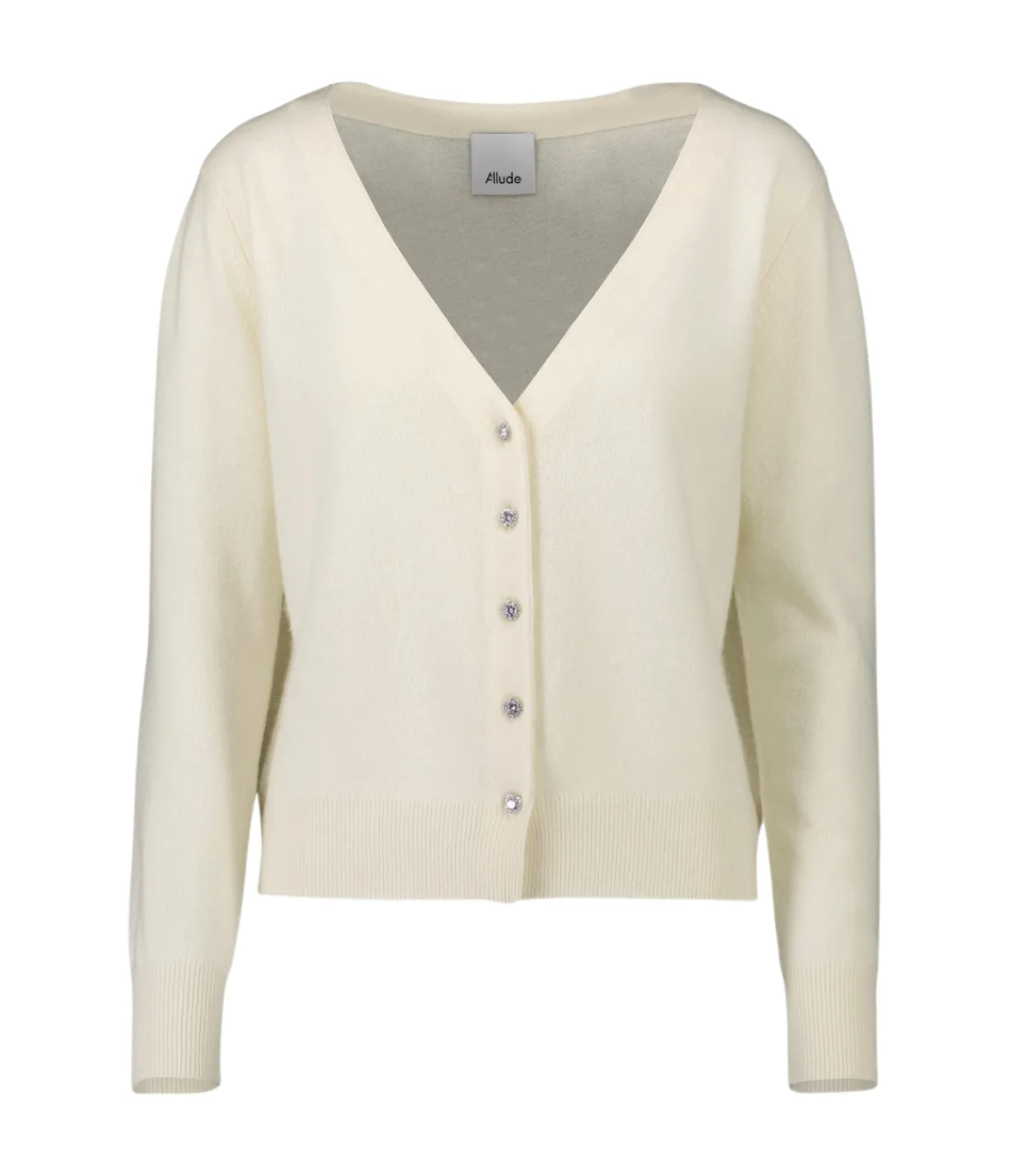 Allude V-Neck Dimante Button Down Cardigan in Ivory New
