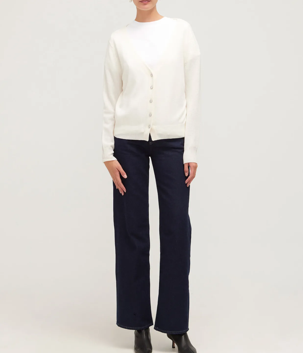 Allude V-Neck Dimante Button Down Cardigan in Ivory New