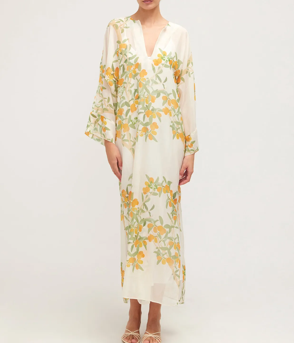 Bernadette V-Neck Maxi Kaftan Dress in Ivory Kumquat Discount