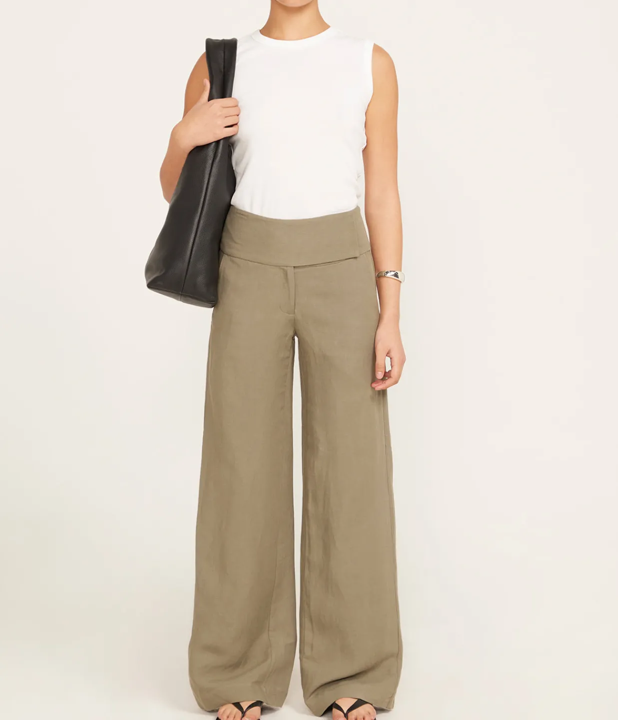 St Agni Wide Waistband Pants in Smokey Olive Outlet