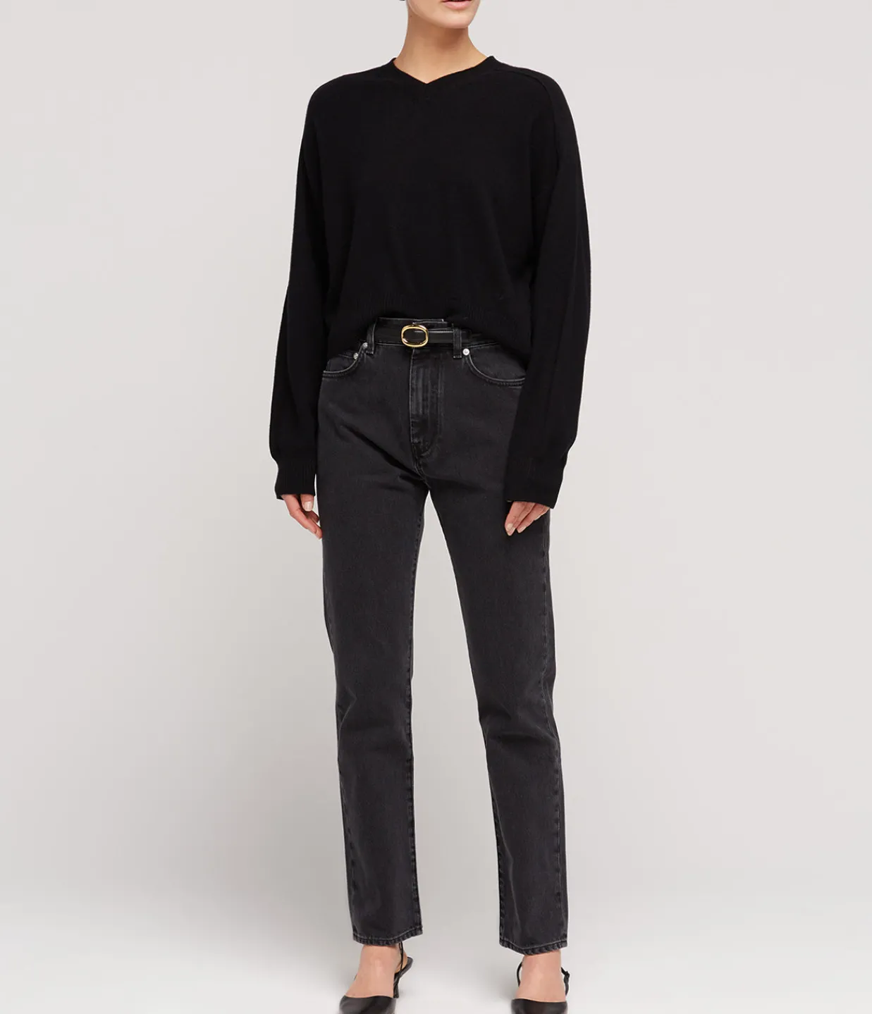 Loulou Studio Wular Straight Denim Pants in Washed Grey New