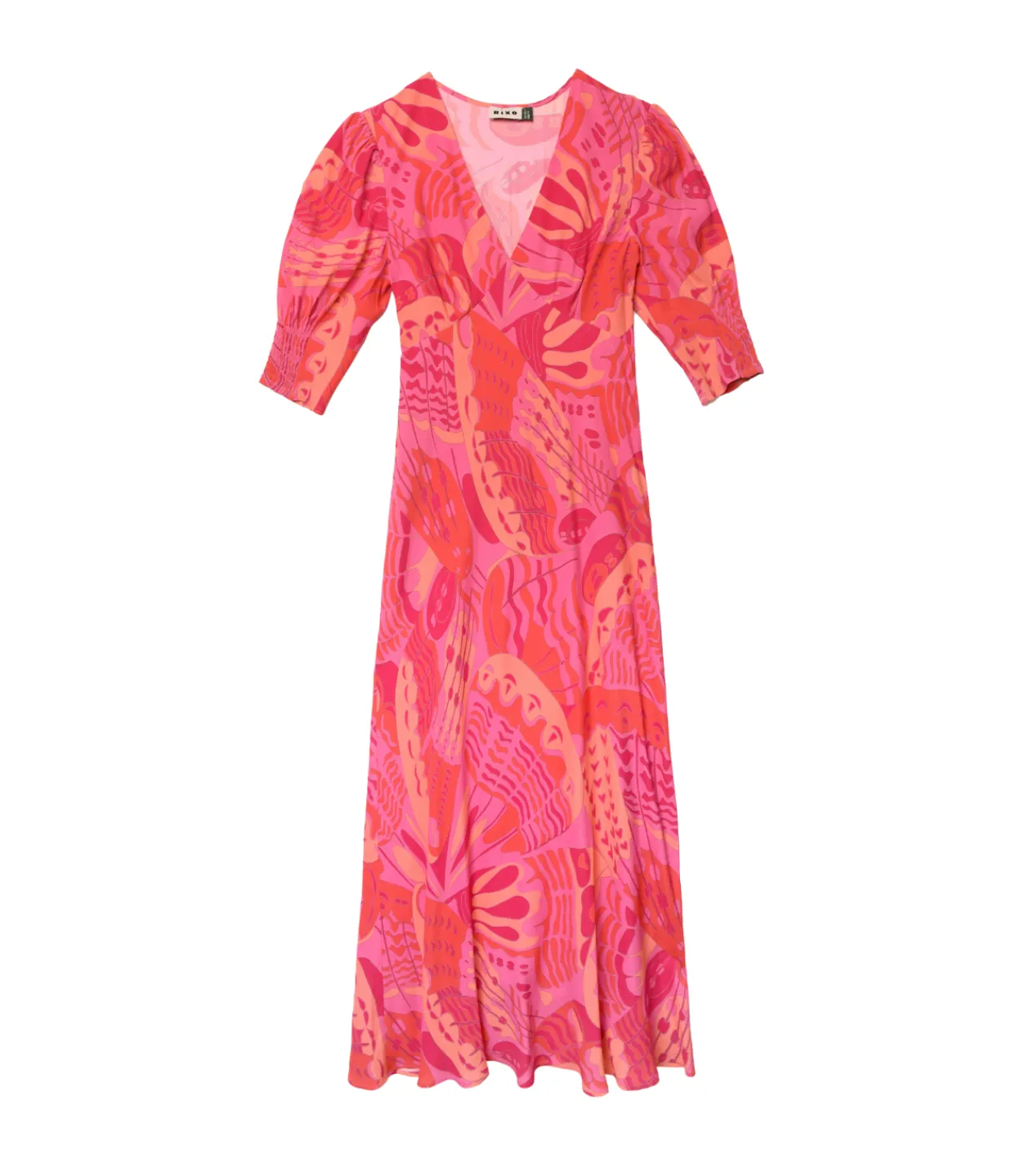 Rixo Zadie Short Sleeve Midi Dress in Butterfly Pink Best