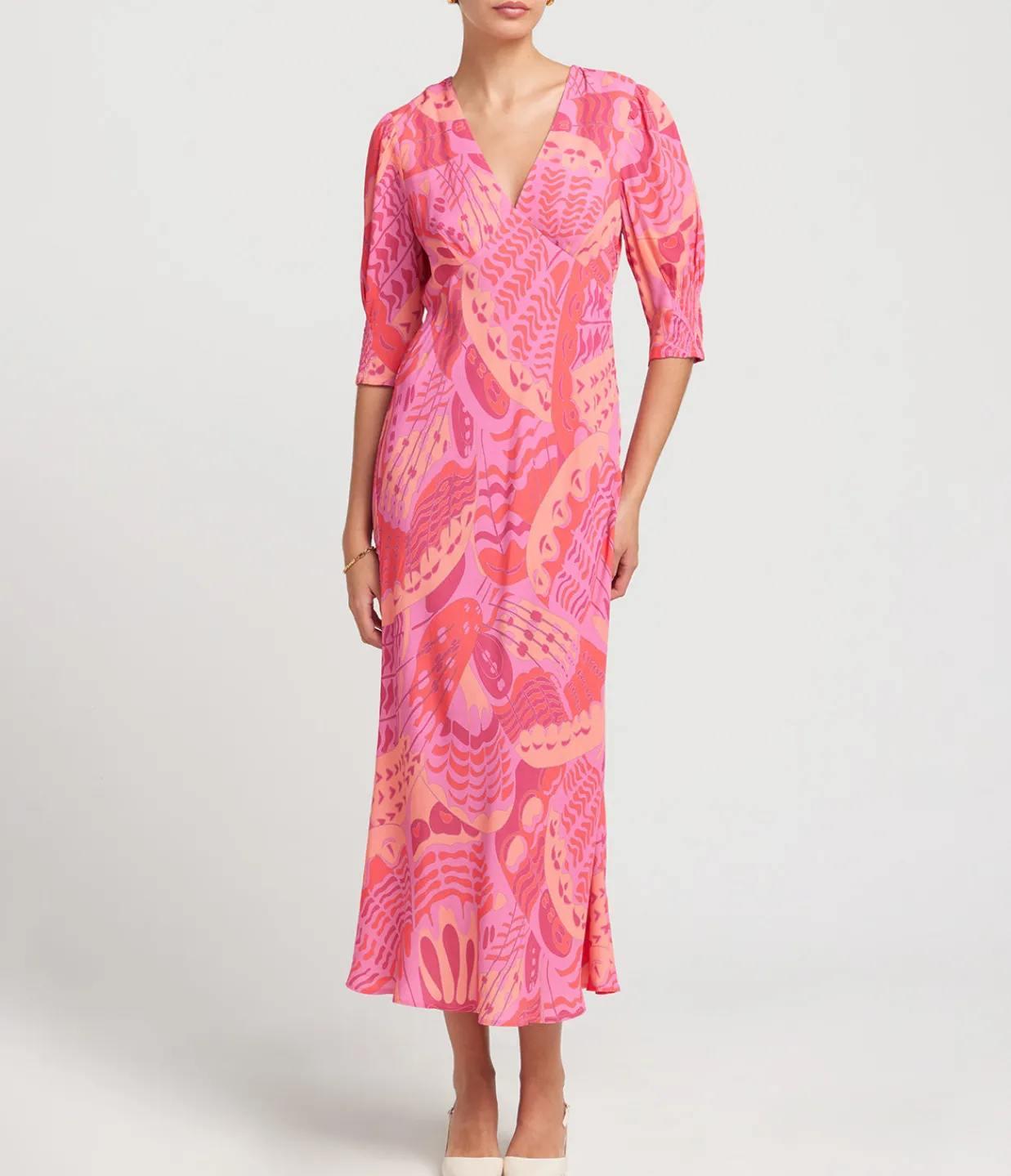 Rixo Zadie Short Sleeve Midi Dress in Butterfly Pink Best