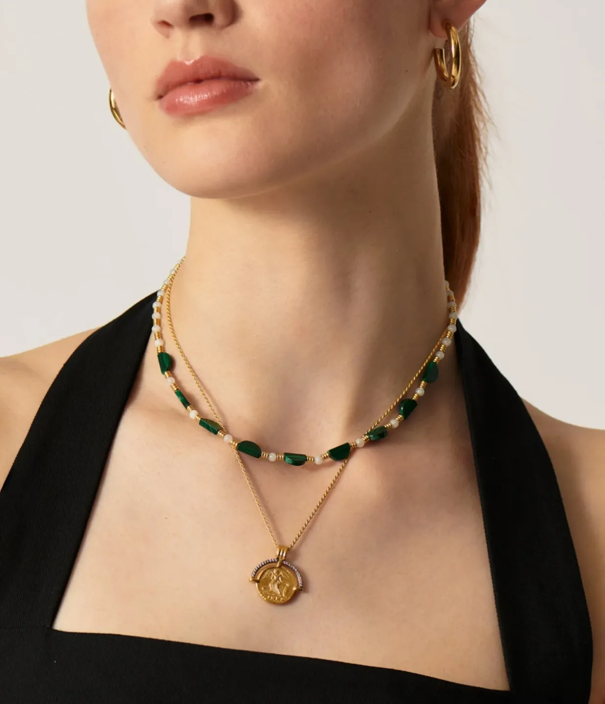 Missoma Zenyu Beaded Half Moon Necklace in Gold and Amazonite Online